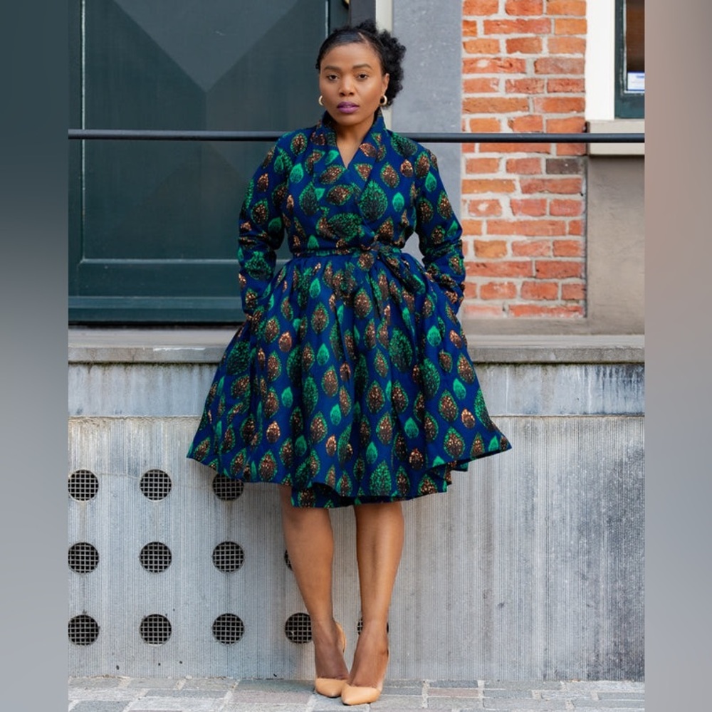 Heritage Clothings Nala Royal Blue and Green Wrap Dress